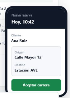 Carrera recibida en la app del taxista
